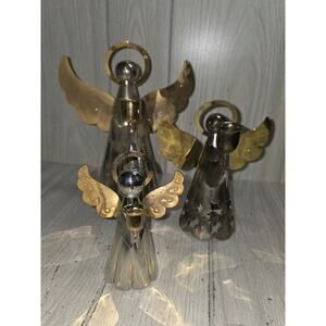 Vintage Angel Candlestick Holders Brass Silver Plated Christmas Decor Set of 3